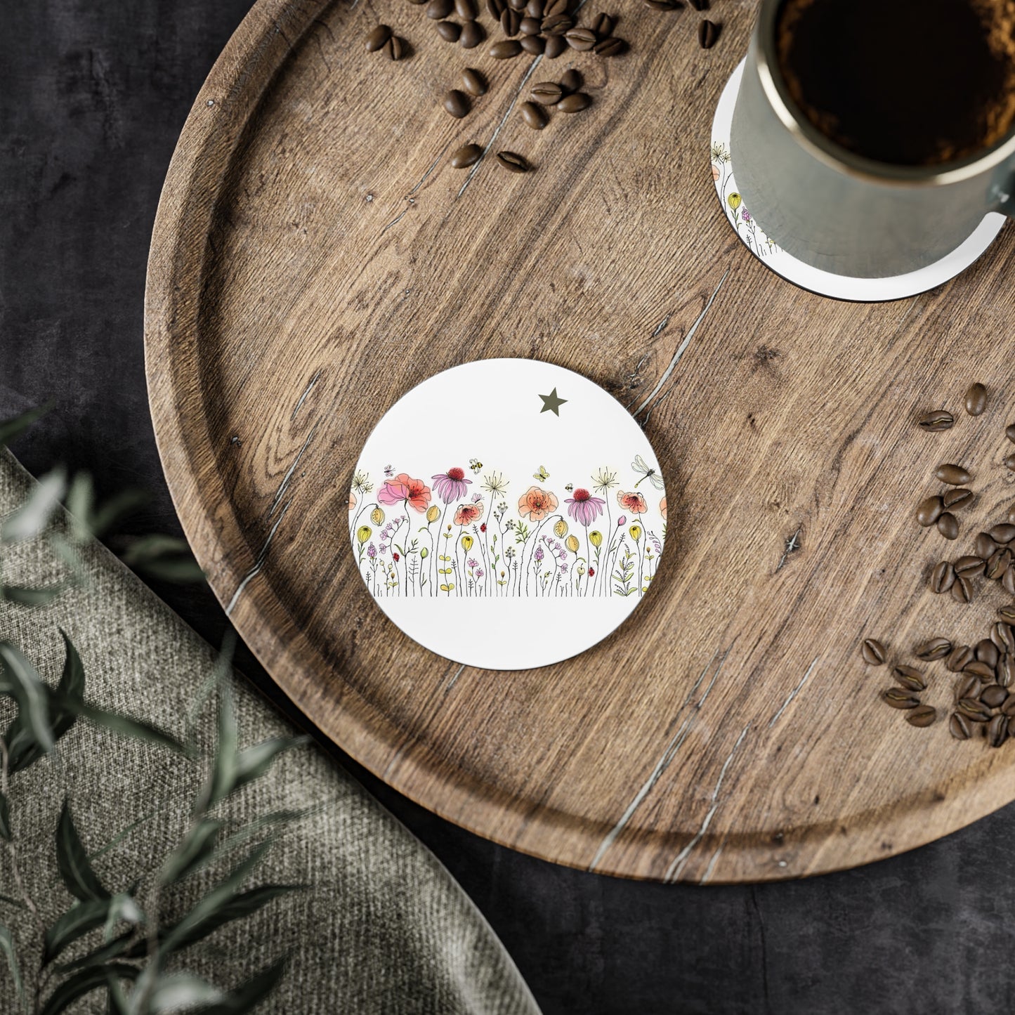 Floral Coasters, Eco-Friendly Drink Coasters for Home Decor, Perfect for Weddings, Housewarming Gifts, Coffee Lovers