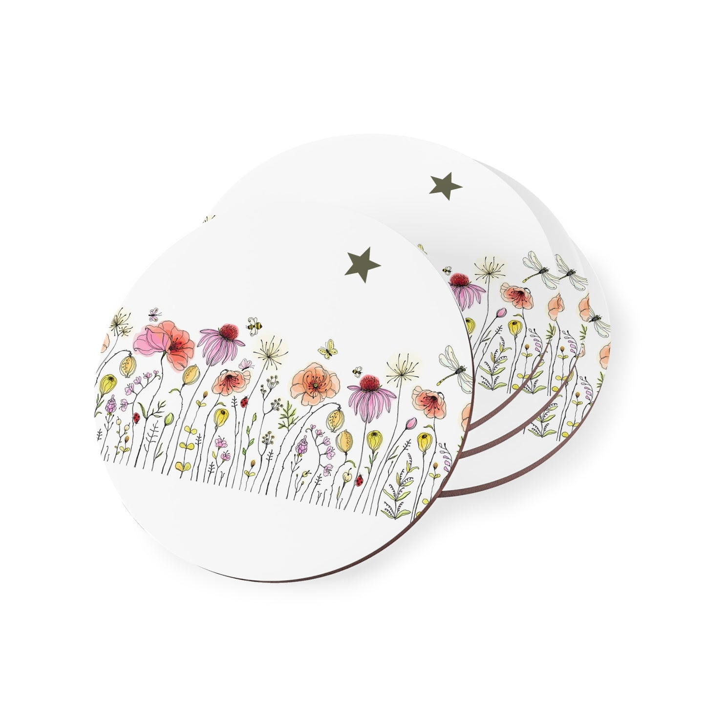 Floral Coasters, Eco-Friendly Drink Coasters for Home Decor, Perfect for Weddings, Housewarming Gifts, Coffee Lovers