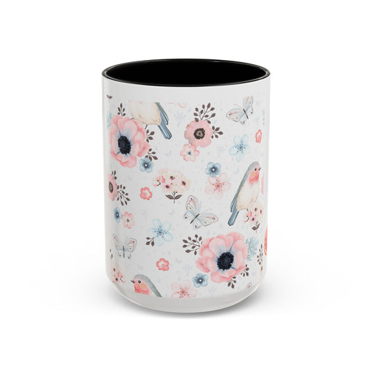 Floral Bird Accent Coffee Mug | Perfect for Nature Lovers, Cute Gift Idea for Birthdays, Home Decor, Eco-Friendly, Tea Lovers